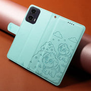 For Motorola Moto G35 5G Embossed Heart Dog RFID Blocking Wallet Leather Phone Case(Green)