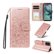 For Motorola Moto G35 5G Embossed Heart Dog RFID Blocking Wallet Leather Phone Case(Rose Gold)