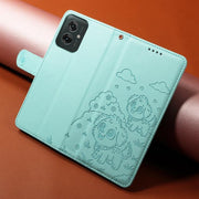 For Motorola Moto G55 5G Embossed Heart Dog RFID Blocking Wallet Leather Phone Case(Green)