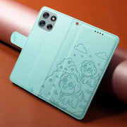 For Motorola Moto G56 5G / G66j Embossed Heart Dog RFID Blocking Wallet Leather Phone Case(Green)