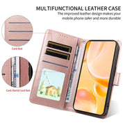 For Motorola Moto G85 5G Embossed Heart Dog RFID Blocking Wallet Leather Phone Case(Rose Gold)