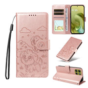 For Motorola Moto G86 5G Embossed Heart Dog RFID Blocking Wallet Leather Phone Case(Rose Gold)