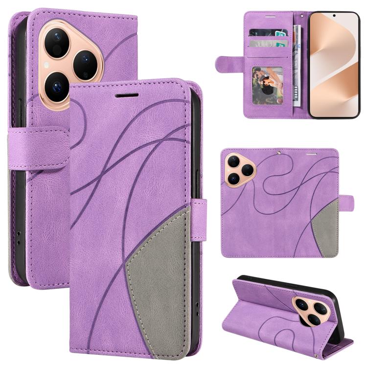 For Huawei Pura 80 5G Dual-color Splicing Flip Leather Phone Case(Purple)