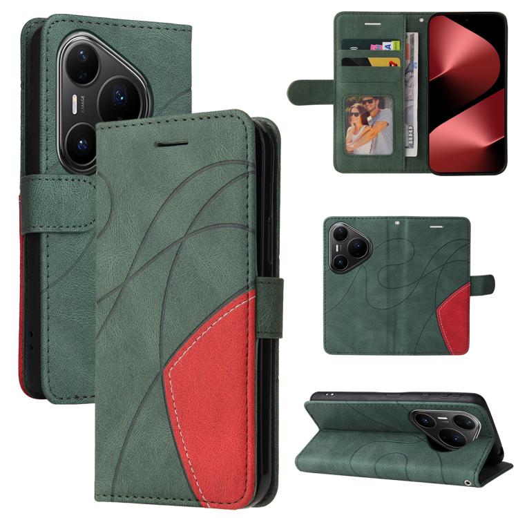 For Huawei Pura 80 Pro 5G Dual-color Splicing Flip Leather Phone Case(Green)