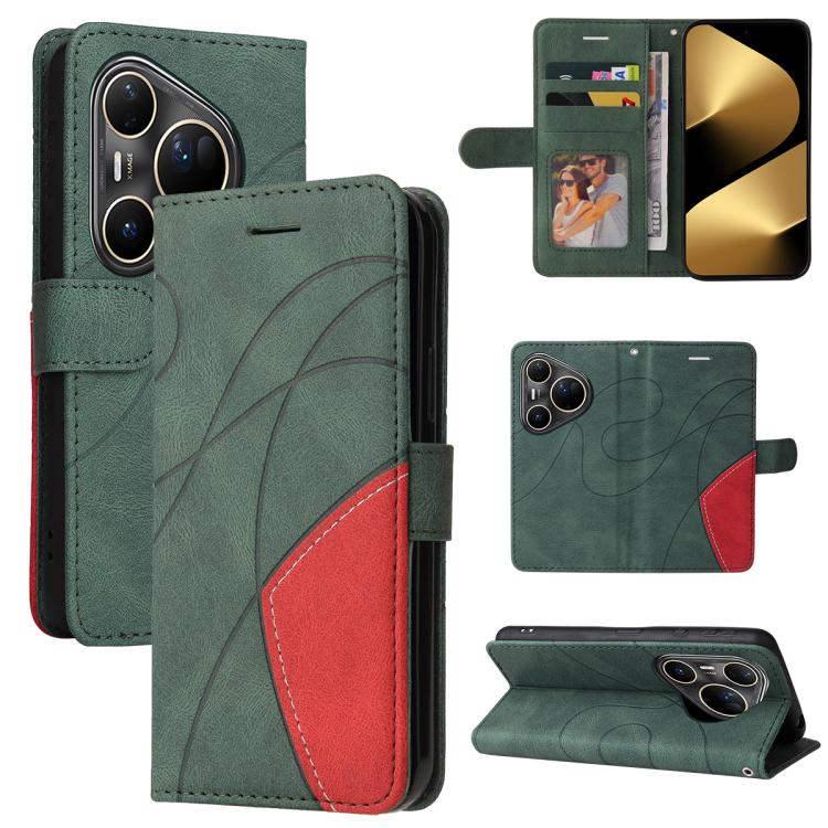 For Huawei Pura 80 Ultra 5G Dual-color Splicing Flip Leather Phone Case(Green)