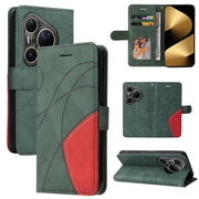 For Huawei Pura 80 Ultra 5G Dual-color Splicing Flip Leather Phone Case(Green)