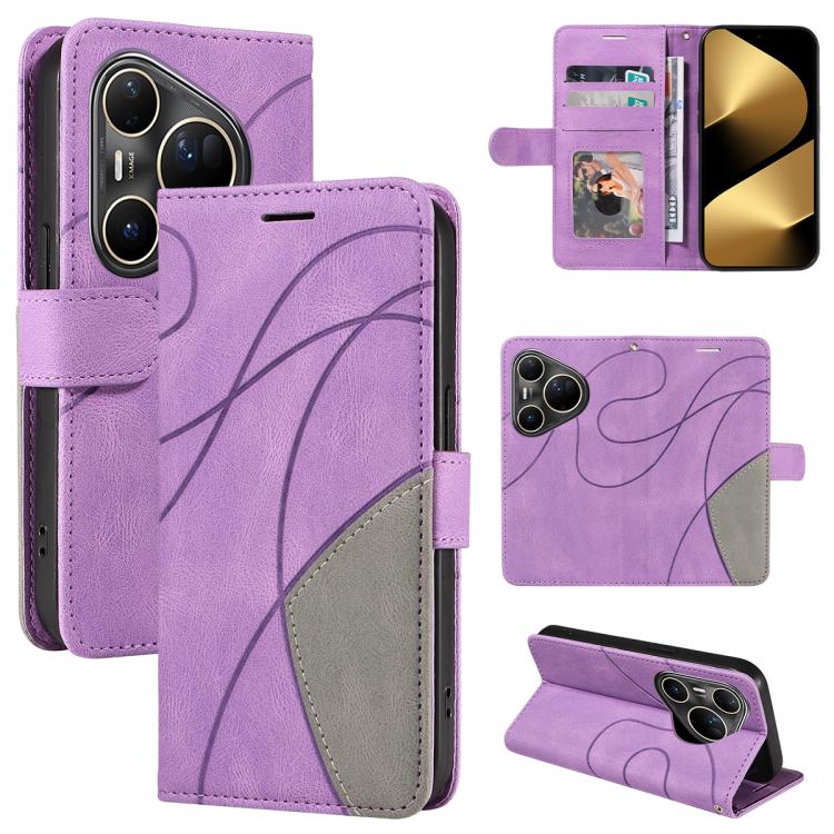 For Huawei Pura 80 Ultra 5G Dual-color Splicing Flip Leather Phone Case(Purple)