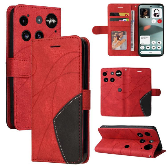 For Nothing Phone 3 Dual-color Splicing Flip Leather Phone Case(Red)