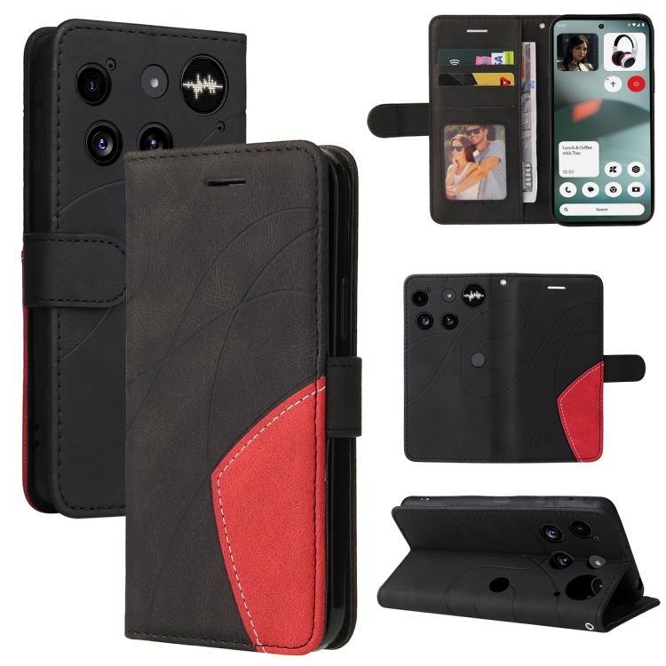 For Nothing Phone 3 Dual-color Splicing Flip Leather Phone Case(Black)