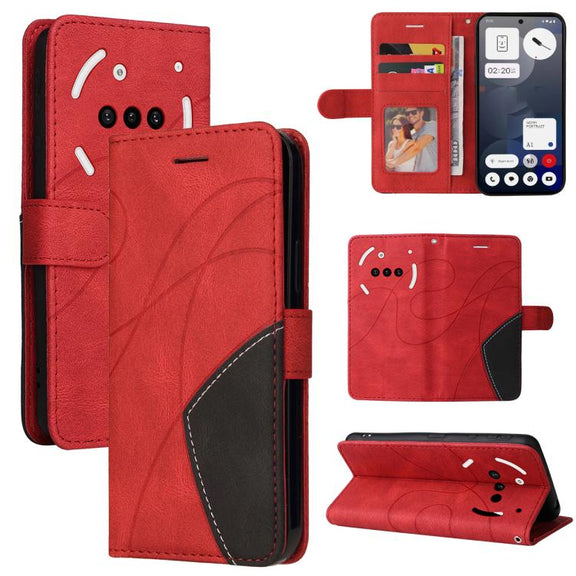 For Nothing Phone 3A Dual-color Splicing Flip Leather Phone Case(Red)