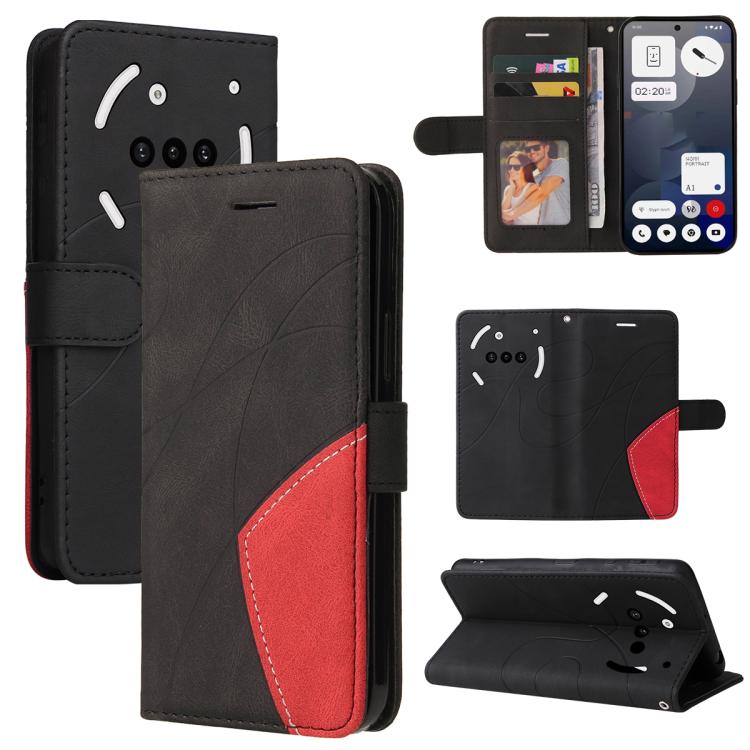 For Nothing Phone 3A Dual-color Splicing Flip Leather Phone Case(Black)