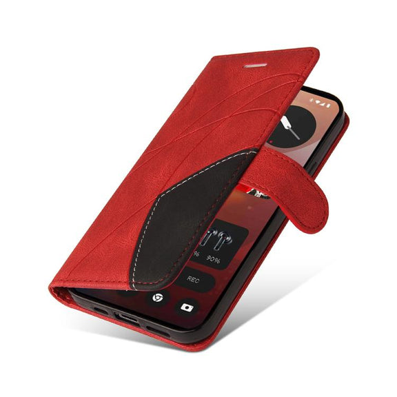 For Nothing Phone 3A Pro Dual-color Splicing Flip Leather Phone Case(Red)