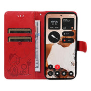 For Nothing CMF Phone 2 Pro Cat and Bee Embossed Flip Leather Phone Case(Red)