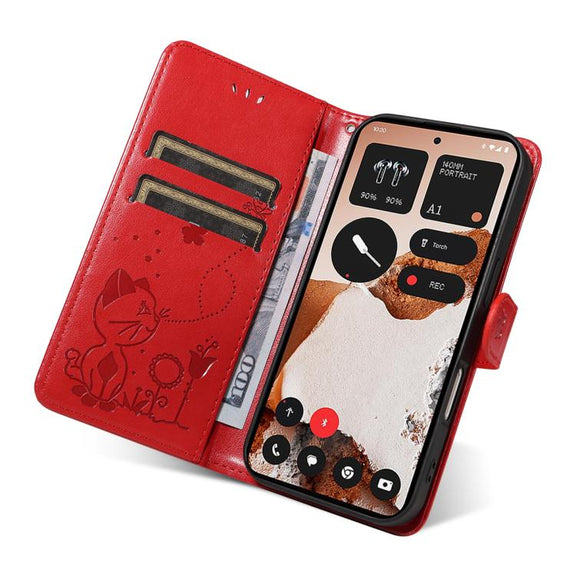 For Nothing CMF Phone 2 Pro Cat and Bee Embossed Flip Leather Phone Case(Red)