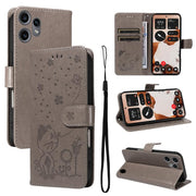 For Nothing CMF Phone 2 Pro Cat and Bee Embossed Flip Leather Phone Case(Grey)
