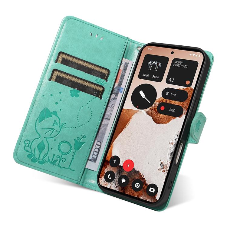 For Nothing CMF Phone 2 Pro Cat and Bee Embossed Flip Leather Phone Case(Green)