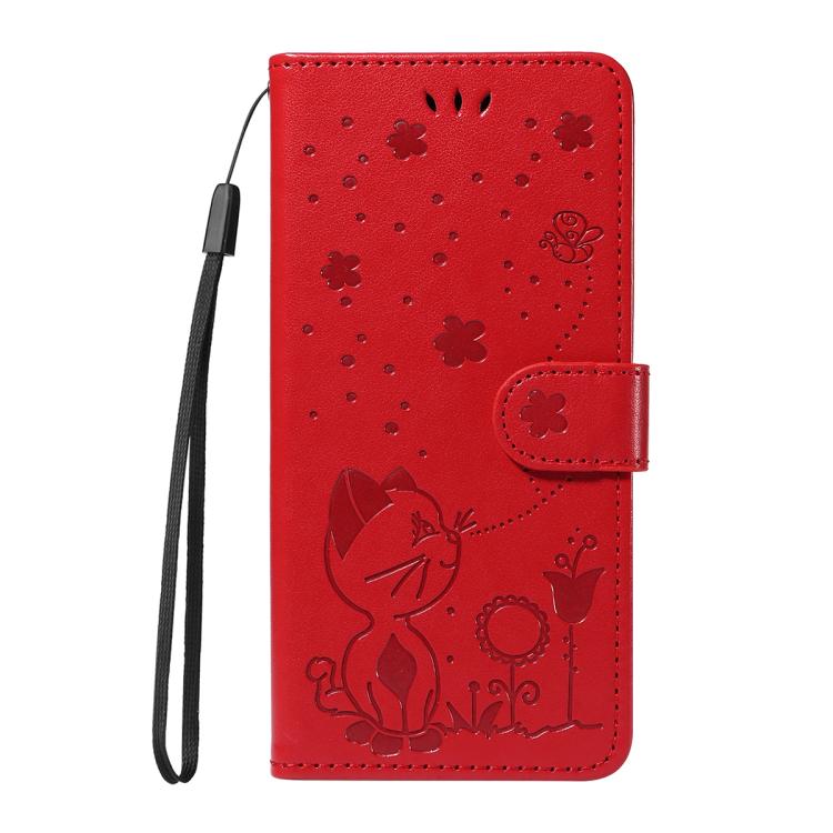 For Nothing Phone 3 Cat and Bee Embossed Flip Leather Phone Case(Red)