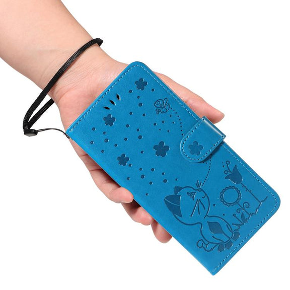 For Nothing Phone 3 Cat and Bee Embossed Flip Leather Phone Case(Blue)