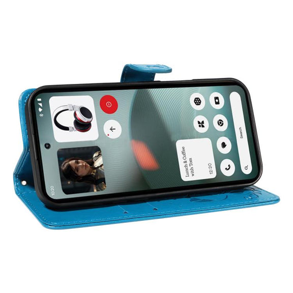 For Nothing Phone 3 Cat and Bee Embossed Flip Leather Phone Case(Blue)