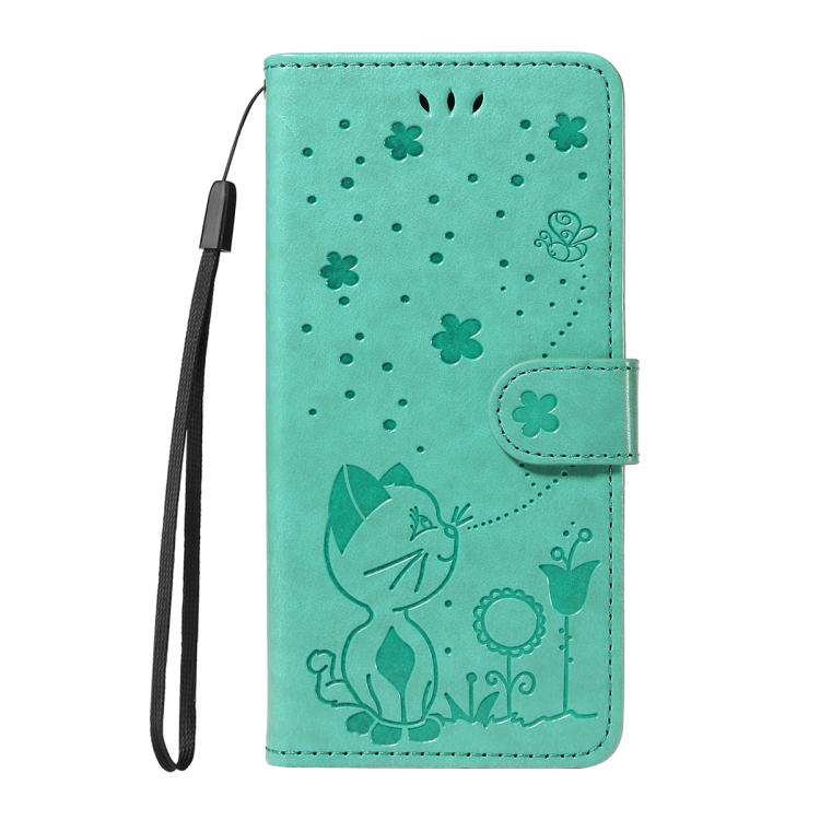 For Nothing Phone 3 Cat and Bee Embossed Flip Leather Phone Case(Green)