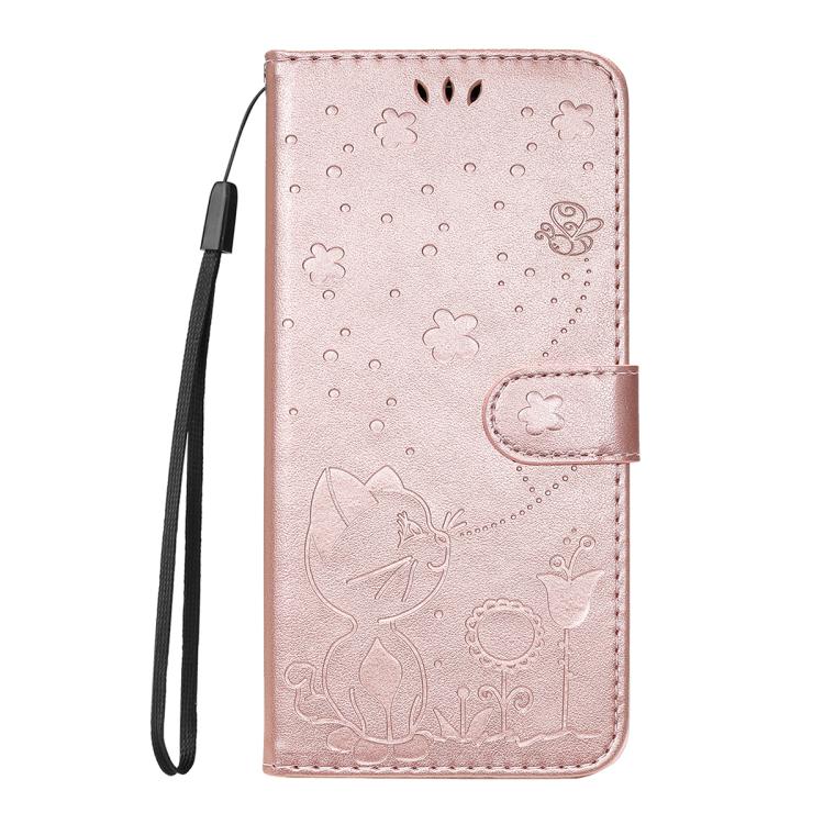 For Nothing Phone 3 Cat and Bee Embossed Flip Leather Phone Case(Rose Gold)