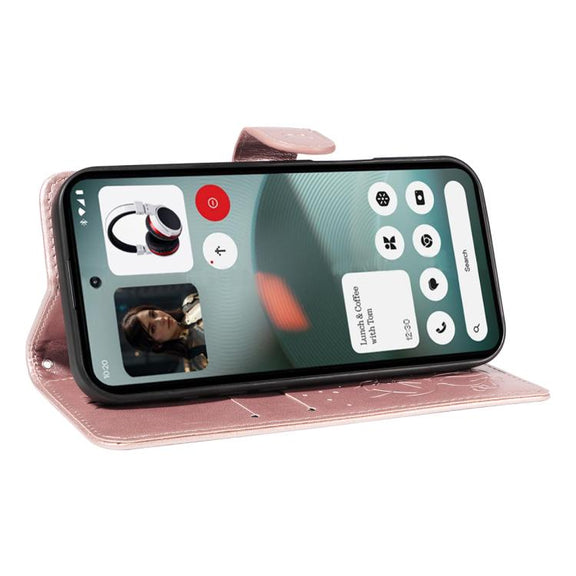 For Nothing Phone 3 Cat and Bee Embossed Flip Leather Phone Case(Rose Gold)