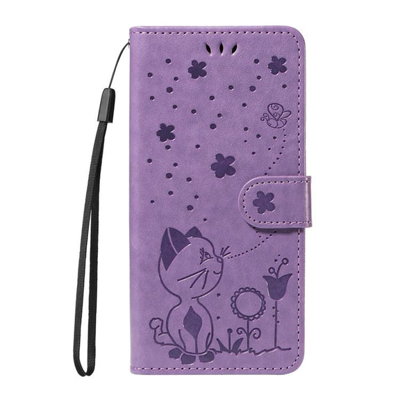 For Nothing Phone 3 Cat and Bee Embossed Flip Leather Phone Case(Purple)