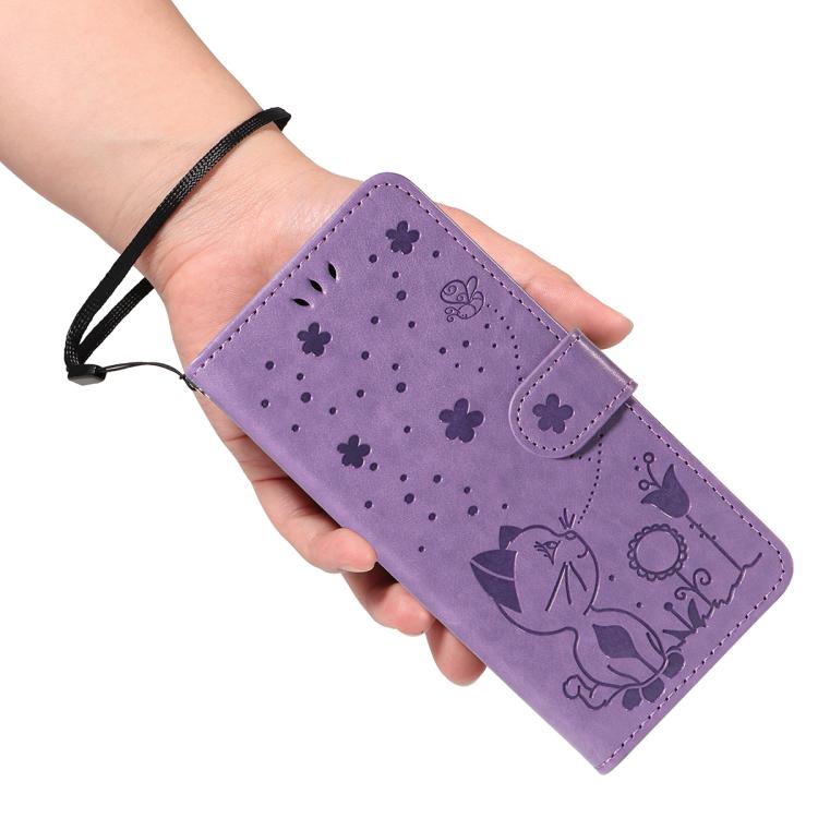For Nothing Phone 3 Cat and Bee Embossed Flip Leather Phone Case(Purple)