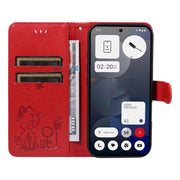 For Nothing Phone 3A Cat and Bee Embossed Flip Leather Phone Case(Red)