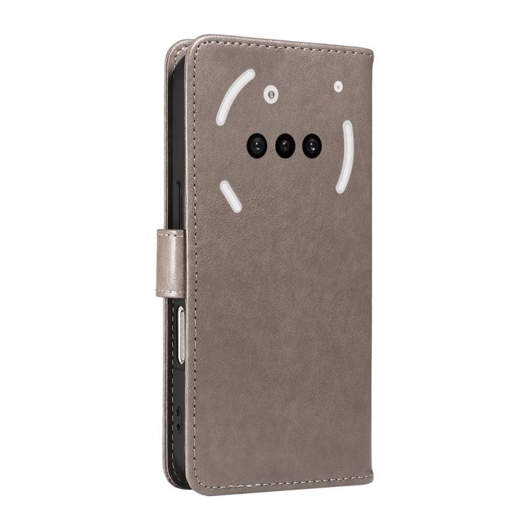 For Nothing Phone 3A Cat and Bee Embossed Flip Leather Phone Case(Grey)