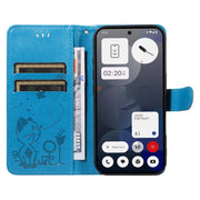 For Nothing Phone 3A Cat and Bee Embossed Flip Leather Phone Case(Blue)