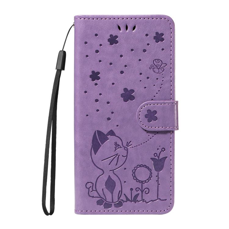 For Nothing Phone 3A Cat and Bee Embossed Flip Leather Phone Case(Purple)