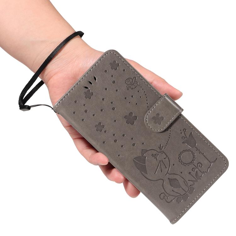 For Nothing Phone 3A Pro Cat and Bee Embossed Flip Leather Phone Case(Grey)