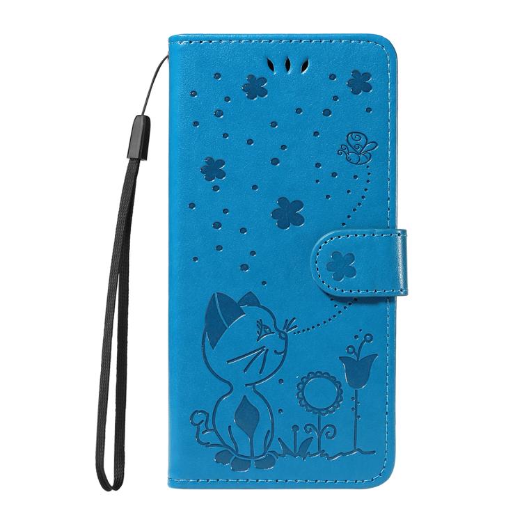 For Nothing Phone 3A Pro Cat and Bee Embossed Flip Leather Phone Case(Blue)