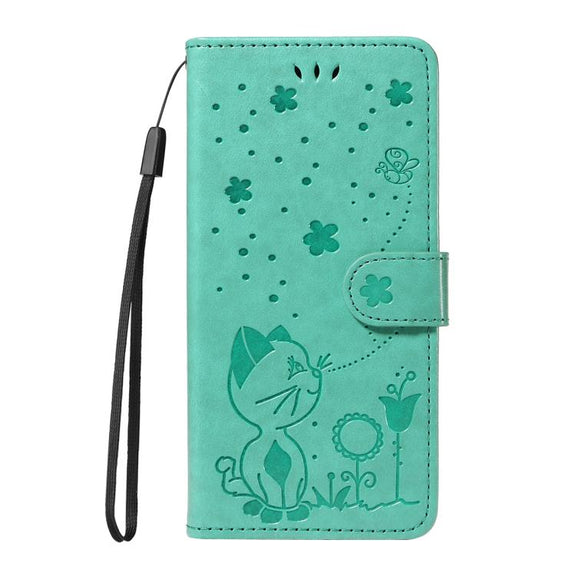 For Nothing Phone 3A Pro Cat and Bee Embossed Flip Leather Phone Case(Green)