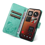 For Nothing Phone 3A Pro Cat and Bee Embossed Flip Leather Phone Case(Green)