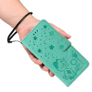For Nothing Phone 3A Pro Cat and Bee Embossed Flip Leather Phone Case(Green)