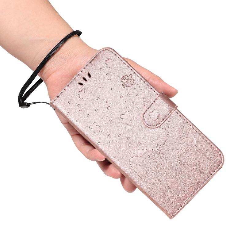 For Nothing Phone 3A Pro Cat and Bee Embossed Flip Leather Phone Case(Rose Gold)