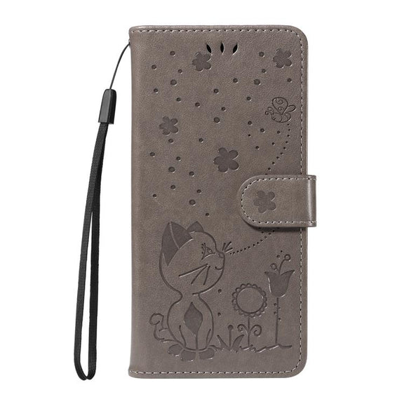 For Huawei Pura 80 Pro 5G Cat and Bee Embossed Flip Leather Phone Case(Grey)