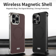 For iPhone 16 Pro J TRIBE Metal Frameless Plain Leather MagSafe Phone Case(Black)