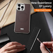 For iPhone 15 Pro J TRIBE Metal Frameless Plain Leather MagSafe Phone Case(Black)