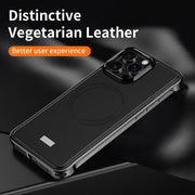 For iPhone 15 Pro J TRIBE Metal Frameless Plain Leather MagSafe Phone Case(Black)