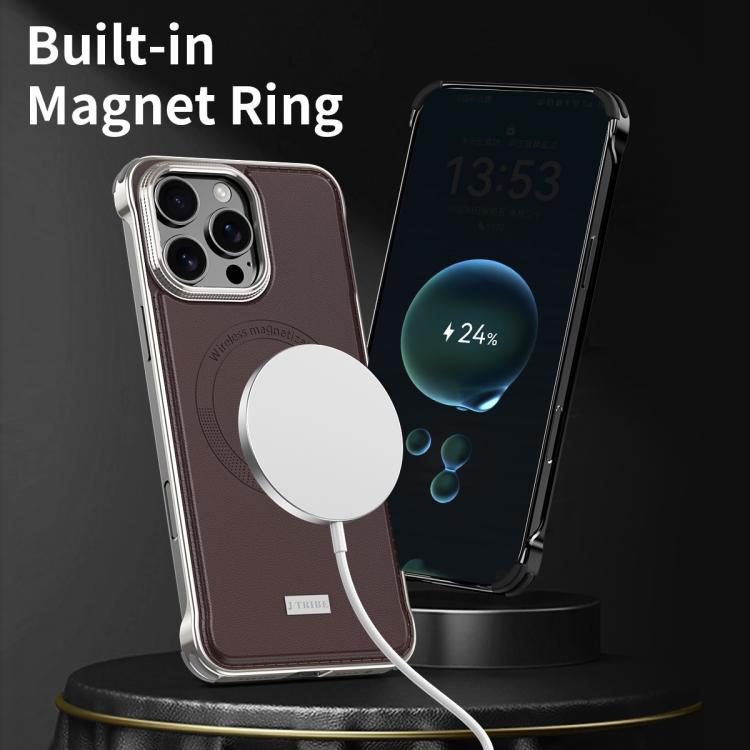 For iPhone 16 Pro J TRIBE Metal Frameless Plain Leather MagSafe Phone Case(Black)