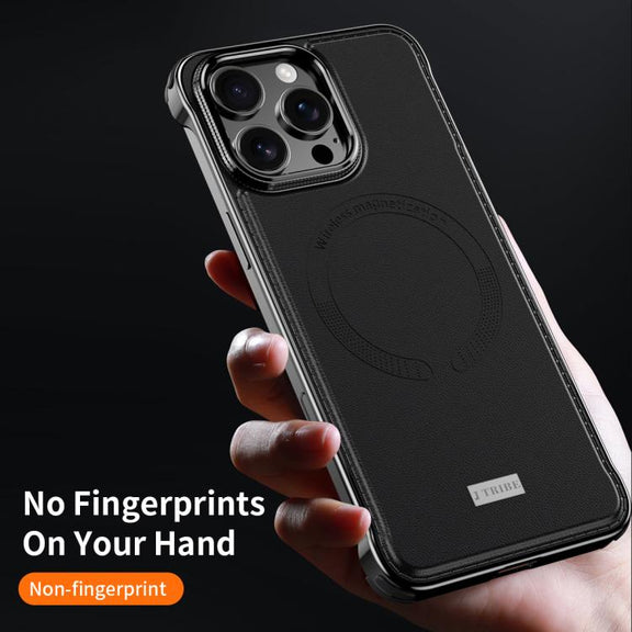 For iPhone 15 Pro J TRIBE Metal Frameless Plain Leather MagSafe Phone Case(Brown)