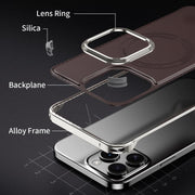 For iPhone 15 Pro Max J TRIBE Metal Frameless Plain Leather MagSafe Phone Case(Brown)