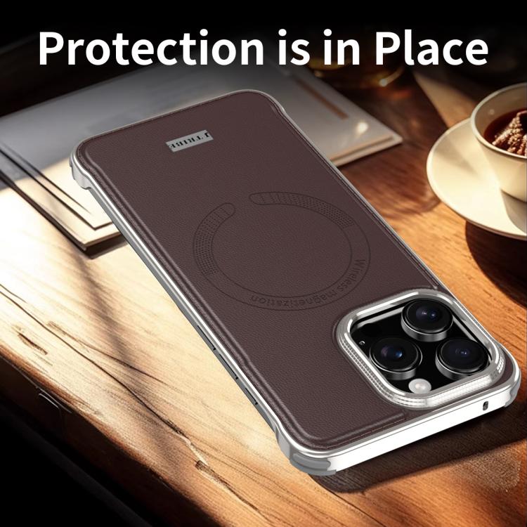 For iPhone 15 J TRIBE Metal Frameless Plain Leather MagSafe Phone Case(Black)
