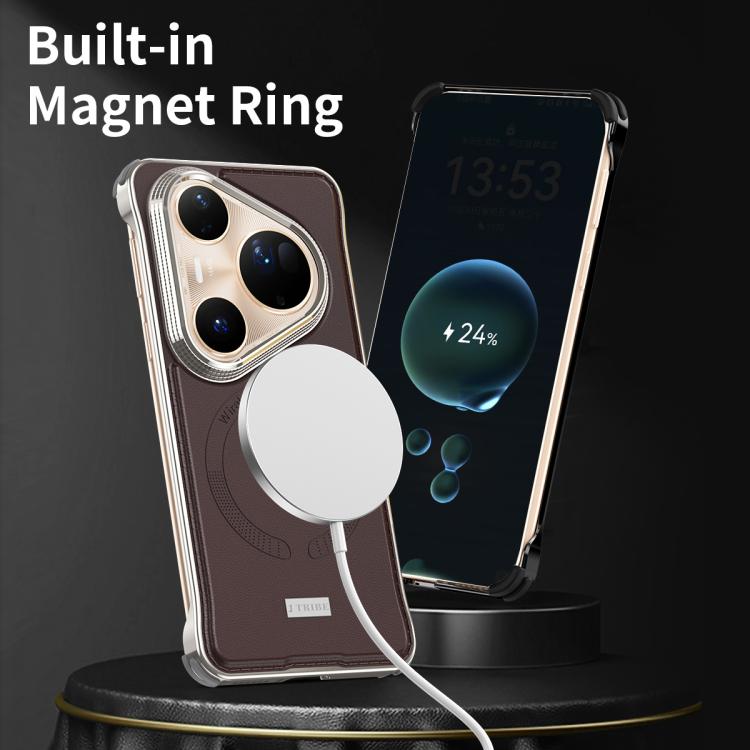For Huawei Pura 80 5G J TRIBE Metal Frameless Plain Leather MagSafe Phone Case(Brown)