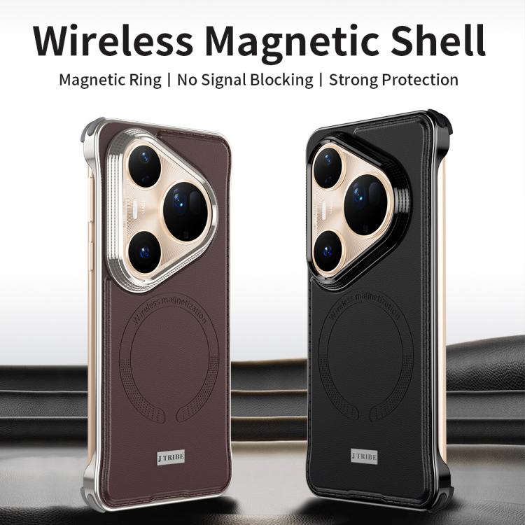 For Huawei Pura 80 Pro 5G J TRIBE Metal Frameless Plain Leather MagSafe Phone Case(Black)