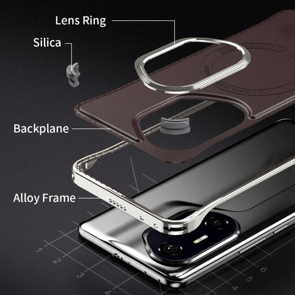 For Honor 300 Pro J TRIBE Metal Frameless Plain Leather MagSafe Phone Case(Brown)