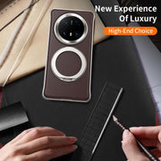 For Huawei Mate 60 Metal Frameless Plain Leather MagSafe Holder Phone Case(Brown)